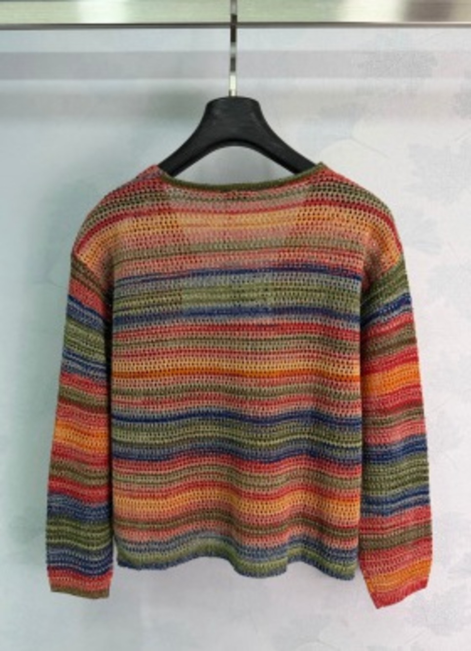 🌈LOEWE Anagram Multicolor Stripe Open‑Knit Cardigan - Picture 5 of 5